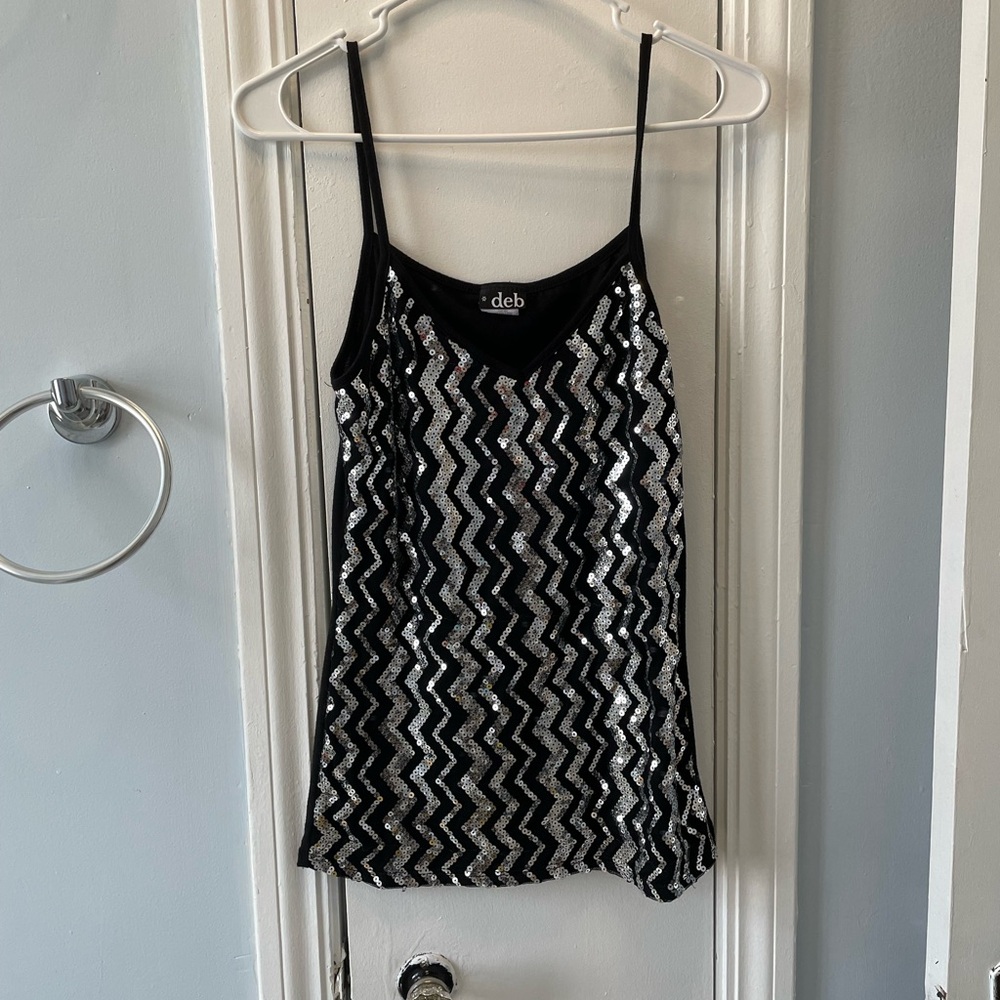 Deb Black and Silver Sequin Women's Top